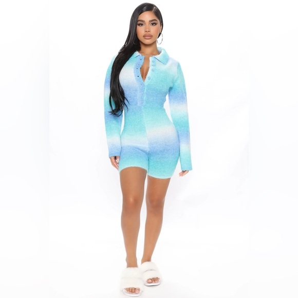 Fashion nova blue sweater romper - Picture 1 of 6
